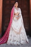 Buy_House of Anmol Jain_White Lehenga And Blouse Raw Silk Hand Embroidered Beads Mukta Bridal Set _at_Aza_Fashions