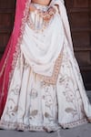 House of Anmol Jain_White Lehenga And Blouse Raw Silk Hand Embroidered Beads Mukta Bridal Set _Online_at_Aza_Fashions