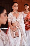 Buy_House of Anmol Jain_White Lehenga And Blouse Raw Silk Hand Embroidered Beads Mukta Bridal Set 