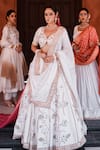 Shop_House of Anmol Jain_White Lehenga And Blouse Raw Silk Hand Embroidered Beads Mukta Bridal Set 