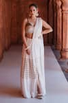 Shop_House of Anmol Jain_Off White Satin Hand Embroidered Beads Divya Cutdana Pre-draped Saree Set _Online_at_Aza_Fashions