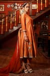 Buy_House of Anmol Jain_Orange Anarkali Chanderi Silk Hand Embroidered Patch Work Round Pant Set _Online_at_Aza_Fashions