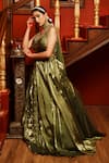 Shop_House of Anmol Jain_Green Lehenga Glass Organza Hand Embroidered Flower Leaf Blouse Set _Online_at_Aza_Fashions