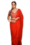 House of Anmol Jain_Red Pre-draped Saree Organza Hand Embroidered Pearl V-neck With Blouse _Online_at_Aza_Fashions