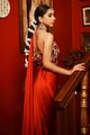 House of Anmol Jain_Red Pre-draped Saree Satin Hand Embroidered Flower Sweetheart With Blouse _Online_at_Aza_Fashions