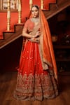 Buy_House of Anmol Jain_Red Lehenga And Blouse Raw Silk Hand Embroidered Bridal Set With Two Dupattas _at_Aza_Fashions