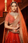 Buy_House of Anmol Jain_Red Lehenga And Blouse Raw Silk Hand Embroidered Bridal Set With Two Dupattas _Online_at_Aza_Fashions