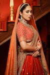 Shop_House of Anmol Jain_Red Lehenga And Blouse Raw Silk Hand Embroidered Bridal Set With Two Dupattas _Online_at_Aza_Fashions