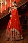 House of Anmol Jain_Red Lehenga And Blouse Raw Silk Hand Embroidered Bridal Set With Two Dupattas _at_Aza_Fashions