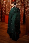 Shop_House of Anmol Jain_Green Skirt And Blouse Modal Satin Hand Embroidered Beads Draped & Cape Set _at_Aza_Fashions