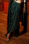 House of Anmol Jain_Green Skirt And Blouse Modal Satin Hand Embroidered Beads Draped & Cape Set _Online_at_Aza_Fashions