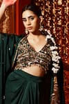 Buy_House of Anmol Jain_Green Skirt And Blouse Modal Satin Hand Embroidered Beads Draped & Cape Set _Online_at_Aza_Fashions