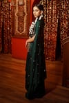 House of Anmol Jain_Green Skirt And Blouse Modal Satin Hand Embroidered Beads Draped & Cape Set _at_Aza_Fashions