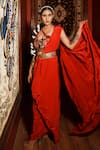 Buy_House of Anmol Jain_Red Pre-draped Saree Crepe Silk Hand Embroidered Sequins Set With Belt _at_Aza_Fashions