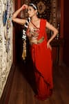 Shop_House of Anmol Jain_Red Pre-draped Saree Crepe Silk Hand Embroidered Sequins Set With Belt _at_Aza_Fashions