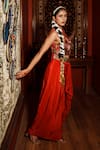 Shop_House of Anmol Jain_Red Pre-draped Saree Crepe Silk Hand Embroidered Sequins Set With Belt _Online_at_Aza_Fashions