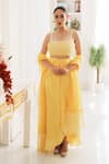 Buy_House of Anmol Jain_Yellow Skirt And Bustier Satin Hand Embroidered Pearl Square Cowl Draped & Set _at_Aza_Fashions