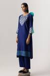 Buy_Naina Jain_Blue Silk Embroidered Gota Round Kurta Pant Set _at_Aza_Fashions