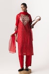 Buy_Naina Jain_Red Silk Embroidered Gota Patti Round Kurta Pant Set _at_Aza_Fashions