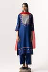 Buy_Naina Jain_Blue Silk Embroidered Gota Jaal Notched Hand Cut Work Kurta Pant Set _at_Aza_Fashions