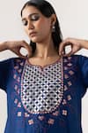 Buy_Naina Jain_Blue Silk Embroidered Gota Jaal Notched Hand Cut Work Kurta Pant Set _Online_at_Aza_Fashions