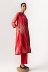 Buy_Naina Jain_Red Silk Collared V Bandhani Maze Pattern Kurta And Pant Set _at_Aza_Fashions