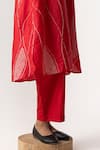 Naina Jain_Red Silk Collared V Bandhani Maze Pattern Kurta And Pant Set _Online_at_Aza_Fashions