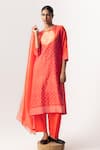 Buy_Naina Jain_Orange Silk Embroidered Gota Patti Round Bandhani Yoke Kurta Pant Set _at_Aza_Fashions