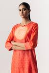 Shop_Naina Jain_Orange Silk Embroidered Gota Patti Round Bandhani Yoke Kurta Pant Set _Online_at_Aza_Fashions