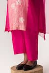 Naina Jain_Peach Silk Embroidered V Neck Floral Motif Kurta Pant Set _Online_at_Aza_Fashions