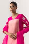 Buy_Naina Jain_Peach Silk Embroidered V Neck Floral Motif Kurta Pant Set _Online_at_Aza_Fashions