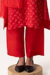 Naina Jain_Red Silk Embroidered Mirror Notched Bandhani Yoke Kurta Pant Set _Online_at_Aza_Fashions