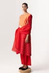 Buy_Naina Jain_Red Silk Embroidered Mirror Notched Bandhani Yoke Kurta Pant Set _Online_at_Aza_Fashions