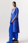 Buy_Naina Jain_Blue Silk Embroidered Gota Patti Round Kurta Pant Set _Online_at_Aza_Fashions