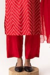 Naina Jain_Red Silk Embroidered Mirror Round Chevron Pattern Bandhani Kurta Pant Set _Online_at_Aza_Fashions