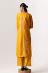 Shop_Naina Jain_Yellow Silk V Neck Abstract Bandhani Pattern Kurta Pant Set _at_Aza_Fashions