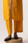 Naina Jain_Yellow Silk V Neck Abstract Bandhani Pattern Kurta Pant Set _Online_at_Aza_Fashions