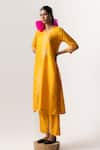 Buy_Naina Jain_Yellow Silk V Neck Abstract Bandhani Pattern Kurta Pant Set _Online_at_Aza_Fashions