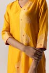 Shop_Naina Jain_Yellow Silk V Neck Abstract Bandhani Pattern Kurta Pant Set _Online_at_Aza_Fashions