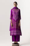 Buy_Naina Jain_Magenta Silk Embroidered Gota Patti Round Bandhani Pattern Work Kurta Pant Set _at_Aza_Fashions