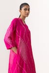 Shop_Naina Jain_Pink Silk V Neck Bandhani Maze Pattern Kurta Pant Set _Online_at_Aza_Fashions