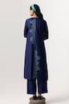 Shop_Naina Jain_Blue Silk V Neck Abstract Bandhani Pattern Kurta Pant Set _at_Aza_Fashions