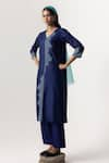 Buy_Naina Jain_Blue Silk V Neck Abstract Bandhani Pattern Kurta Pant Set _Online_at_Aza_Fashions