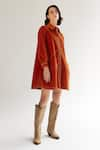 Buy_NOIB_Orange Corduroy Plain Collar Thais Shirt Dress _at_Aza_Fashions