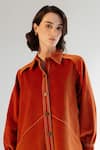 Shop_NOIB_Orange Corduroy Plain Collar Thais Shirt Dress _Online_at_Aza_Fashions