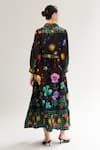 Shop_NOIB_Multi Color Cotton Silk Printed Garden Of Eden Collar Celia Dress With Belt _at_Aza_Fashions