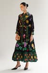 NOIB_Multi Color Cotton Silk Printed Garden Of Eden Collar Celia Dress With Belt _Online_at_Aza_Fashions