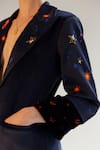 NOIB_Blue Corduroy Printed Garden Of Eden Notched Collar Dua Blazer _Online_at_Aza_Fashions