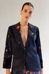 Buy_NOIB_Blue Corduroy Printed Garden Of Eden Notched Collar Dua Blazer _Online_at_Aza_Fashions