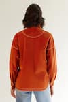 Shop_NOIB_Orange Cotton Twill Embroidery Stitchline Thread Collar Xena Overshirt _at_Aza_Fashions